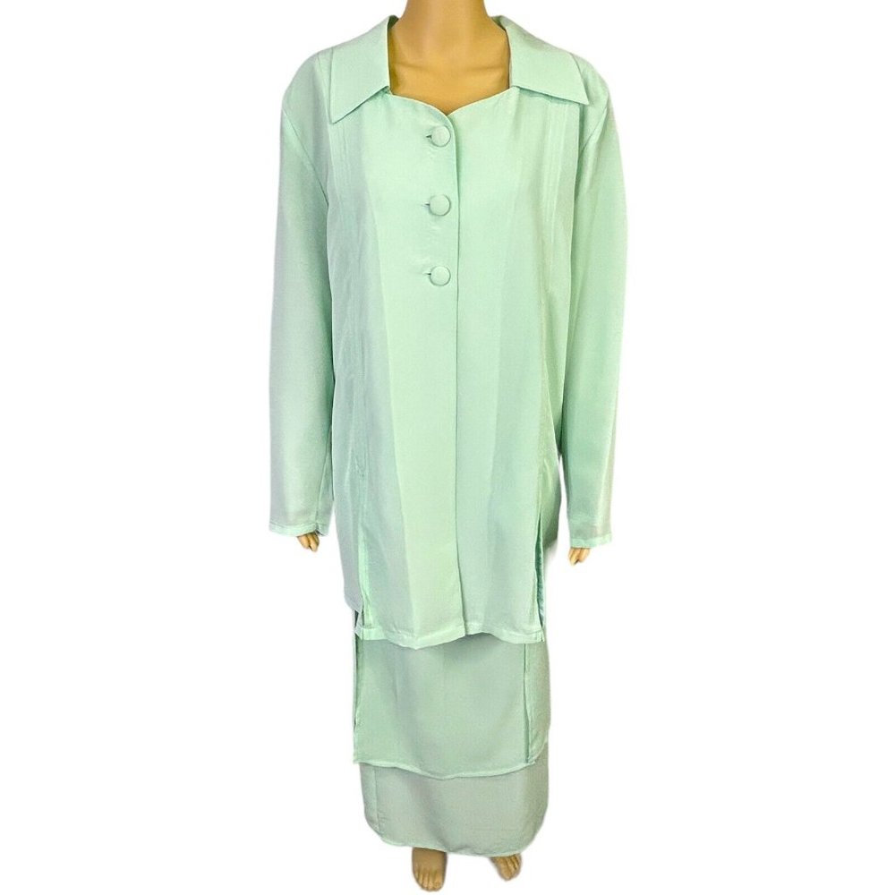 Vintage Mattina T Womens 14 Pale Green 4 Piece Blouse Tank Top Skirt & Scarf Set